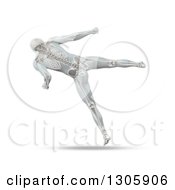 Poster, Art Print Of 3d Anatomical Male Kick Boxing Rear View With Visible Skeleton On White