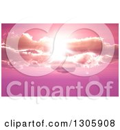 Clipart Of A 3d Sun Shining Through Clouds In A Pink Sunset Sky Royalty Free Illustration