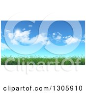 Poster, Art Print Of 3d Spring Or Summer Blue Sky With Clouds Over Green Grass