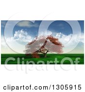 Poster, Art Print Of 3d Large Autumn Maple Tree In A Flat Grassy Meadow