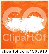 Clipart Of A White Grunge Splatter Over Distressed Orange Royalty Free Vector Illustration