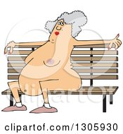 Cartoon Chubby Nude Senior White Woman Sitting On A Park Bench