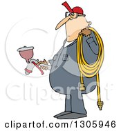 Clipart Of A Cartoon Chubby White Worker Man Holding A Spray Gun And An Air Hose Royalty Free Vector Illustration
