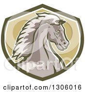 Poster, Art Print Of Retro Young Cold Horse Head In A Green And White Shield