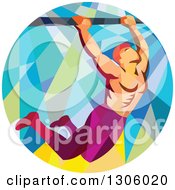 Retro Low Poly Male Crossfit Athlete Doing Pull Ups On A Bar In A Circle