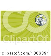Clipart Of A Retro Male Cameraman And Green Rays Background Or Business Card Design Royalty Free Illustration