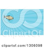 Poster, Art Print Of Cartoon Largemouth Bass Fish And Blue Rays Background Or Business Card Design