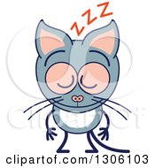 Poster, Art Print Of Cartoon Gray Cat Character Sleeping And Standing