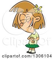 Clipart Of A Cartoon Dirty Blond White Girl Holding Her Tummy And Laughing Royalty Free Vector Illustration