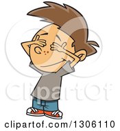 Clipart Of A Cartoon Brunette White Boy Covering His Eyes Royalty Free Vector Illustration by toonaday