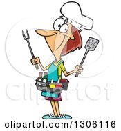 Poster, Art Print Of Cartoon White Barbeque Queen Woman With Utensils And Condiments