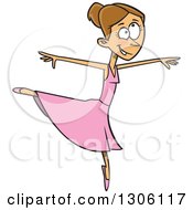 Cartoon Graceful Brunette White Ballerina Dancer In Action