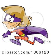 Clipart Of A Cartoon Dirty Blond White Super Hero Mom Running Royalty Free Vector Illustration by toonaday