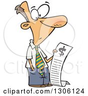 Cartoon Shocked White Businessman Reading A Long Bill