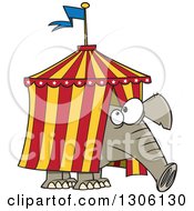 Cartoon Circus Elephant Stuck In A Big Top Tent