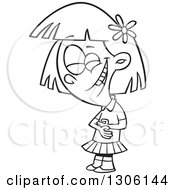 Cartoon Black And White Girl Holding Her Tummy And Laughing