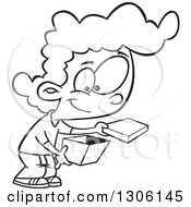 Poster, Art Print Of Cartoon Black And White Happy Girl Opening A Box