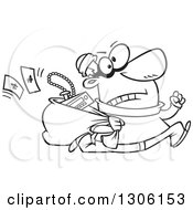 Poster, Art Print Of Cartoon Black And White Hasty Male Burglar Running With A Sack Of Stolen Goods