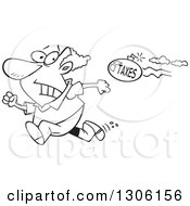 Poster, Art Print Of Cartoon Black And White Tax Evasion Bomb Flying Behind A Running Man