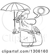 Cartoon Black And White Weather Man Lying About Sunny Weather But Ready For Rain