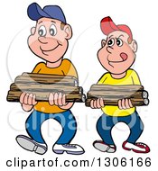 Cartoon Caucasian Boys Or Men Carrying Firewood