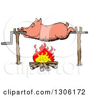Poster, Art Print Of Cartoon Dead Pig Roasing On A Spit Over A Fire