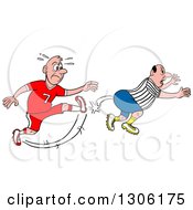 Mad White Male Soccer Player Kicking A Referee In The Butt