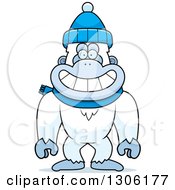 Clipart Of A Cartoon Happy Yeti Abominable Snowman Monkey Wearing A Winter Hat And Scarf Royalty Free Vector Illustration by Cory Thoman