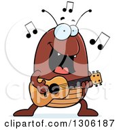 Cartoon Happy Flea Character Playing A Guitar