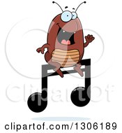 Poster, Art Print Of Cartoon Happy Flea Character Sitting On A Music Note