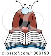 Cartoon Happy Flea Character Reading A Book