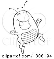 Cartoon Black And White Happy Flea Character Jumping With Excitement