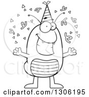 Cartoon Black And White Happy Flea Character Celebrating At A Party