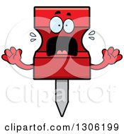 Poster, Art Print Of Cartoon Scared Red Push Pin Character Screaming