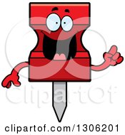 Clipart Of A Cartoon Smart Red Push Pin Character With An Idea Royalty Free Vector Illustration