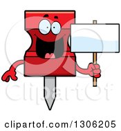 Poster, Art Print Of Cartoon Happy Red Push Pin Character Holding A Blank Sign