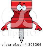 Clipart Of A Cartoon Happy Red Push Pin Character Smiling Royalty Free Vector Illustration