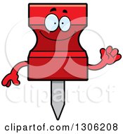 Poster, Art Print Of Cartoon Happy Friendly Red Push Pin Character Waving