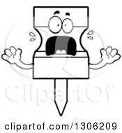 Lineart Clipart Of A Cartoon Black And White Scared Push Pin Character Screaming Royalty Free Outline Vector Illustration by Cory Thoman