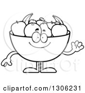 Poster, Art Print Of Cartoon Black And White Happy Friendly Fruit Bowl Character Waving