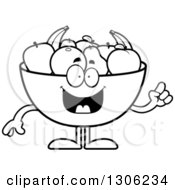 Cartoon Black And White Smart Fruit Bowl Character With An Idea
