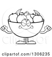 Poster, Art Print Of Cartoon Black And White Mad Fruit Bowl Character Holding Up Fists