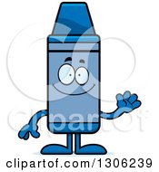Poster, Art Print Of Cartoon Happy Friendly Blue Crayon Character Waving