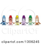 Poster, Art Print Of Cartoon Group Of Happy Colorful Crayon Characters Holding Hands