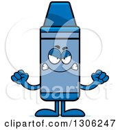 Poster, Art Print Of Cartoon Mad Blue Crayon Character Holding Up Fists