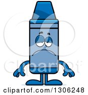 Clipart Of A Cartoon Sad Depressed Blue Crayon Character Pouting Royalty Free Vector Illustration