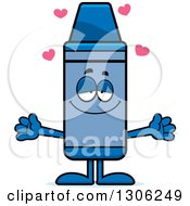 Poster, Art Print Of Cartoon Loving Blue Crayon Character Character Wanting A Hug With Open Arms And Hearts