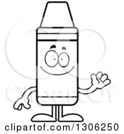 Poster, Art Print Of Cartoon Black And White Happy Friendly Crayon Character Waving