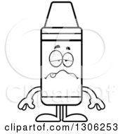 Lineart Clipart Of A Cartoon Sick Crayon Character Royalty Free Outline Vector Illustration by Cory Thoman