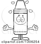 Poster, Art Print Of Cartoon Black And White Loving Crayon Character Character Wanting A Hug With Open Arms And Hearts